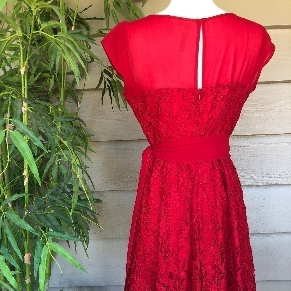 Julian Taylor NY Red Sheer & Lace Dress